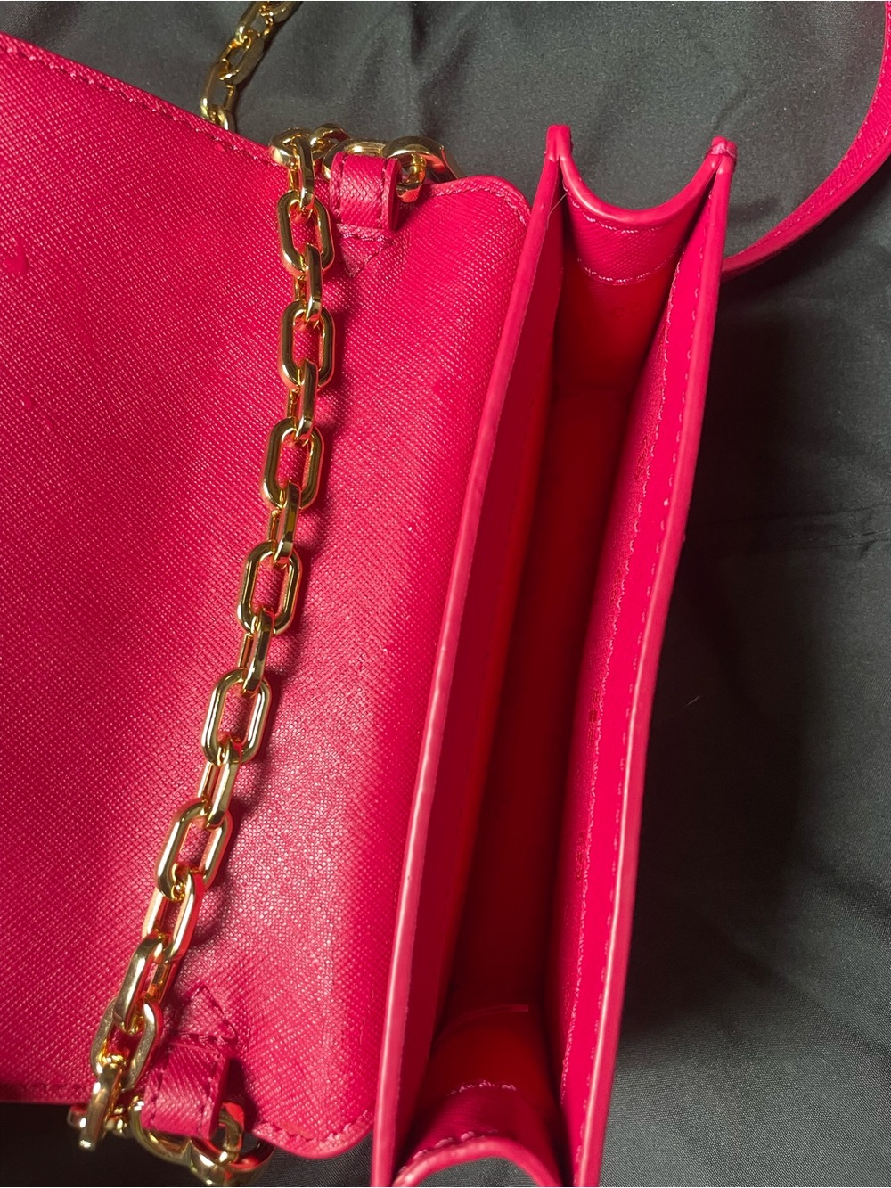 Tory Burch Fuchsia Pink Perforated Saffiano Crossbody Bag Gold Chain Hot Pink - Picture 6 of 10